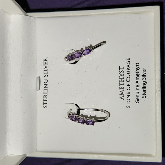 Amethyst Oval Hoop Earrings - Picture 1 of 3